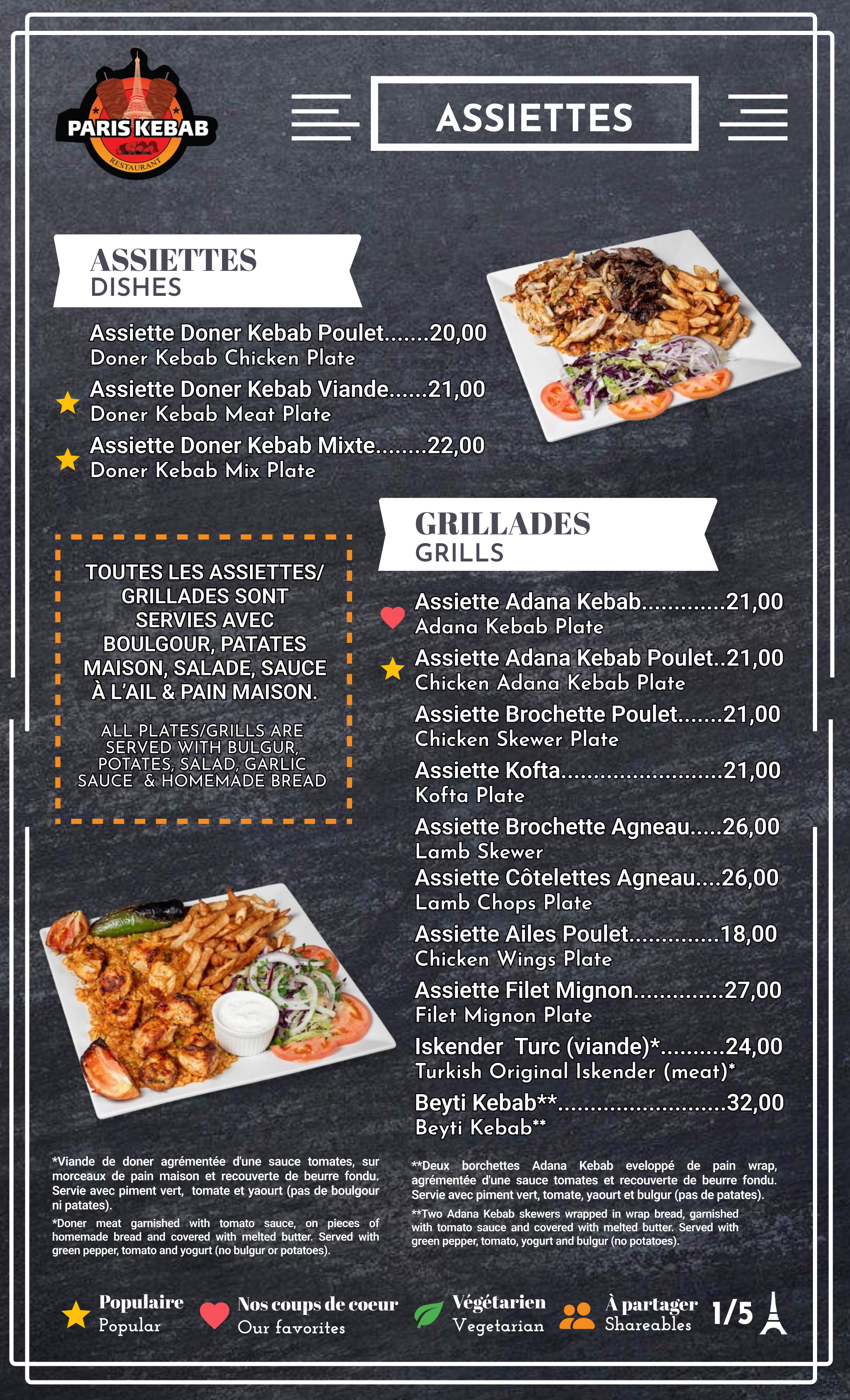 Restaurant menu Paris Kebab